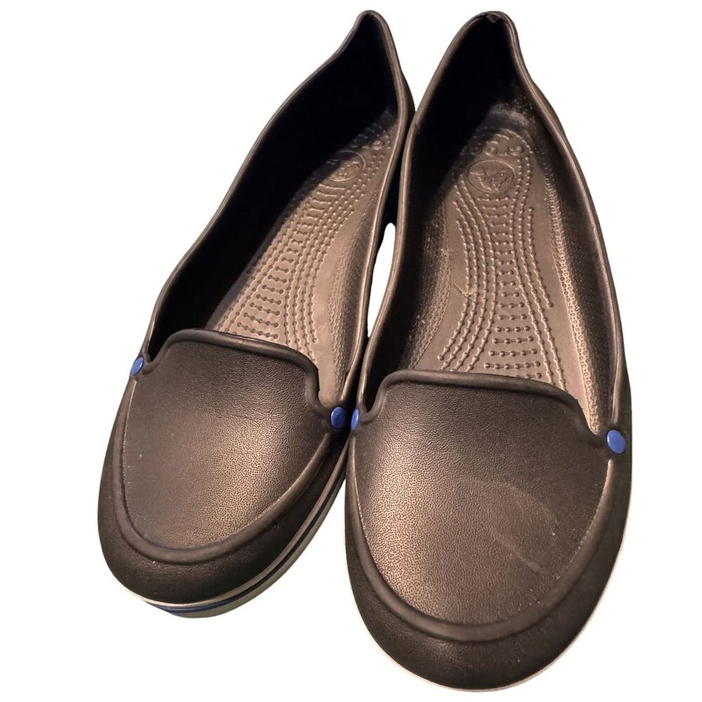 Crocs Womens Black Slip-On Flats W8 Rubber Sole Comfortable Casual Shoes